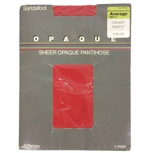 JCPenney Opaque Sheer Pantyhose Size Average Red Vintage 1980s Sandalfoot
